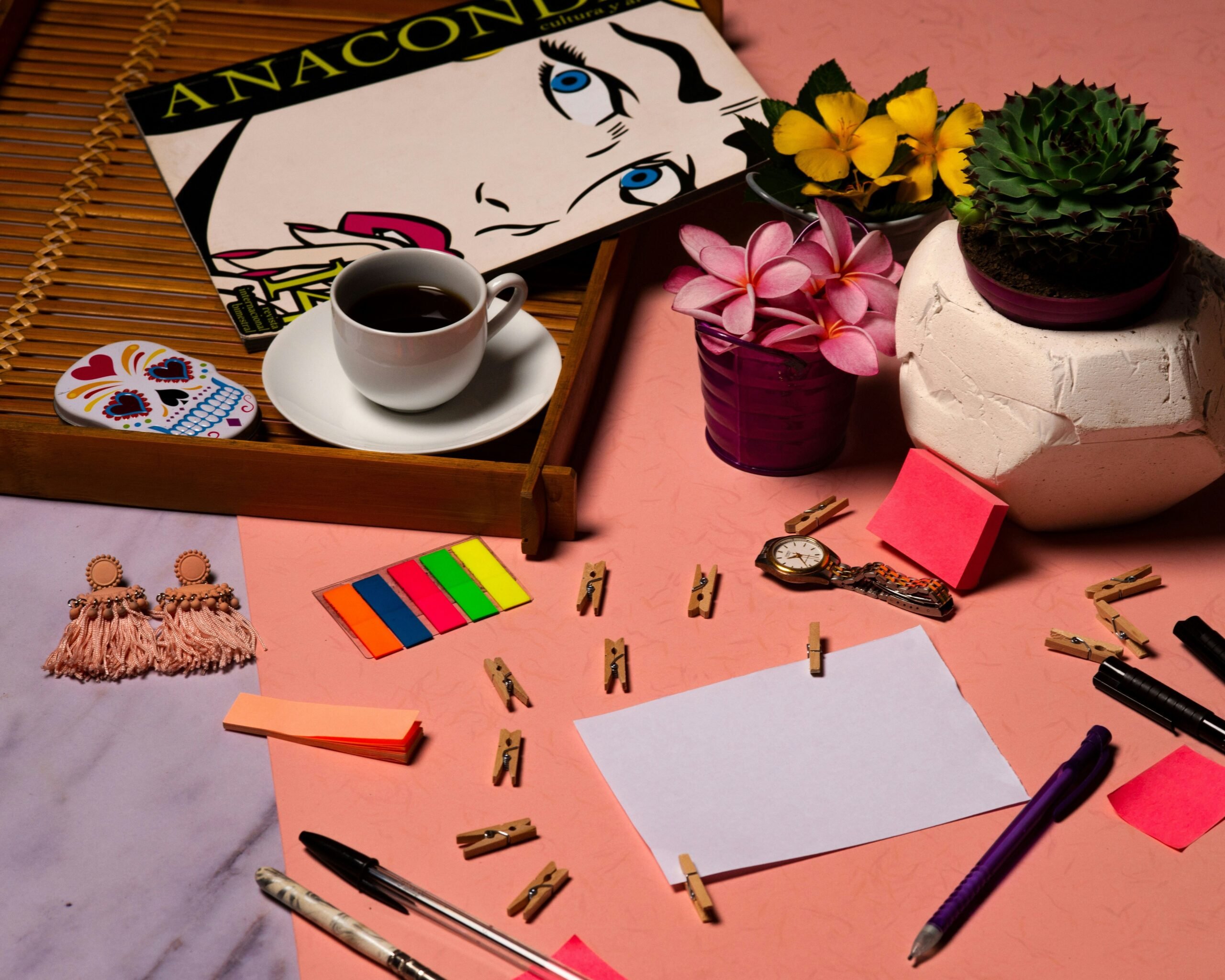 Illustration showing overwhelmed person surrounded by sticky notes and coffee cups.